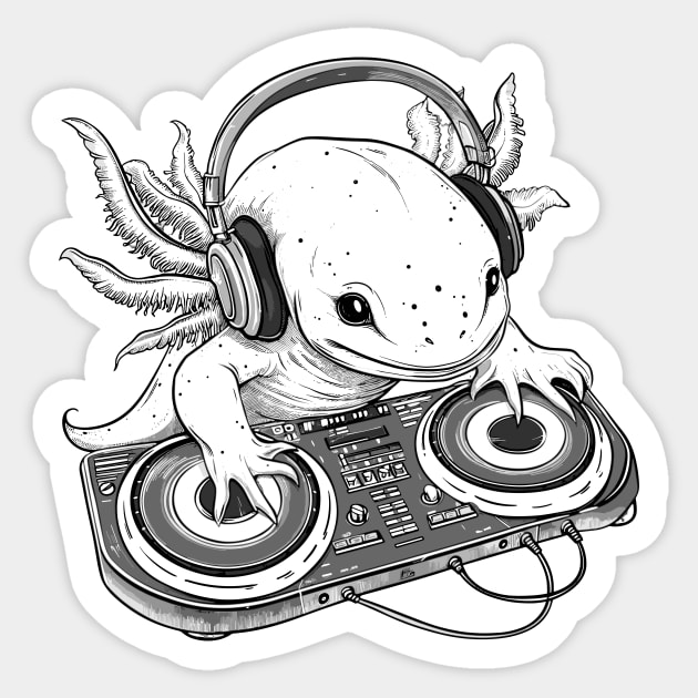 Tiny DJ Axolotl - Awesome Salamander Amphibian Sticker by TeeTopiaNovelty